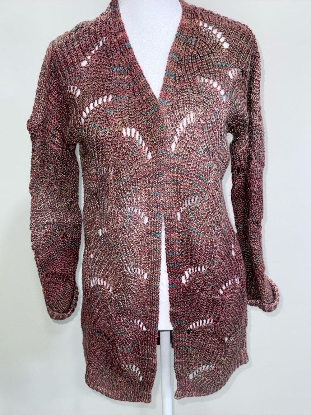 Maurices Open-Front Pointelle Cardigan in Rust Multi-Tone
